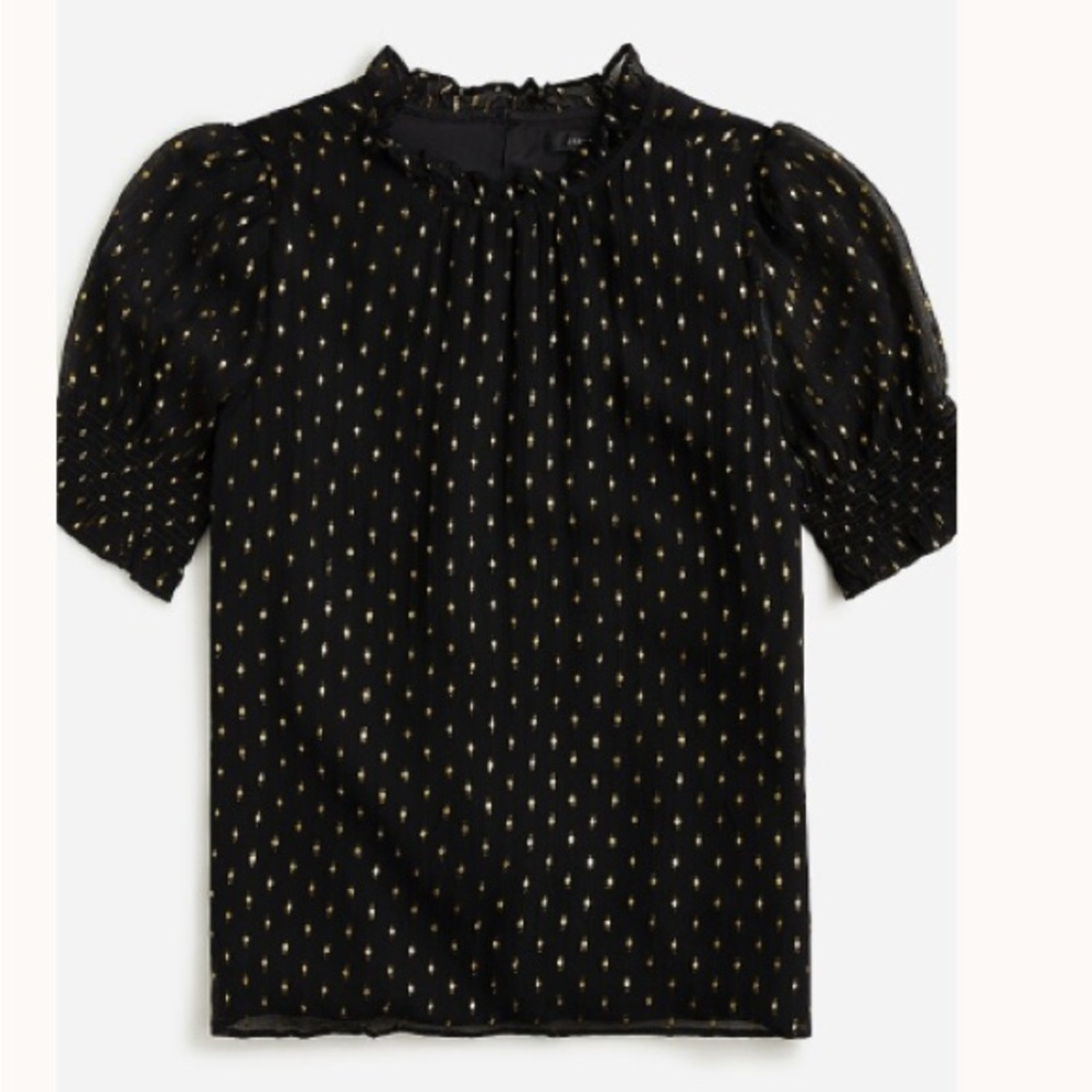 Smocked puff-sleeve top in Lurex® chiffon